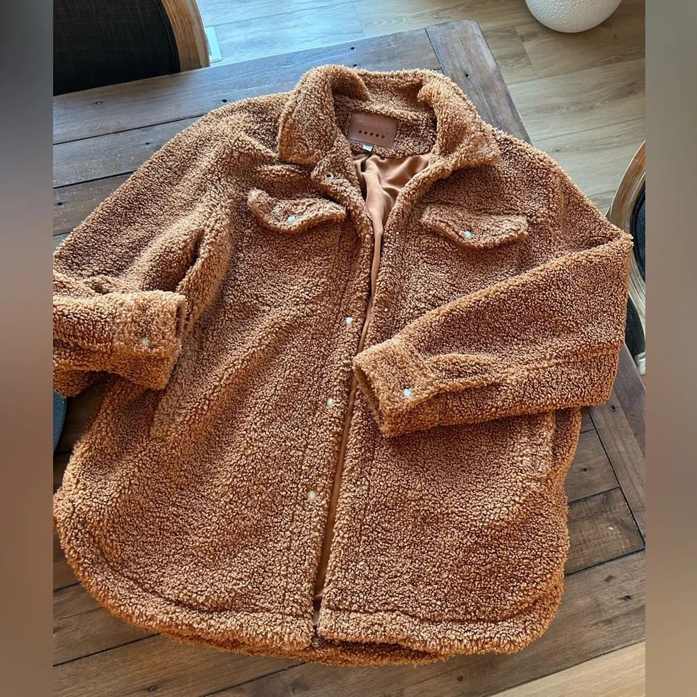 Blank NYC Teddy Sherpa Shirt Jacket Cinnamon Stick Brown M - Picture 6 of 12